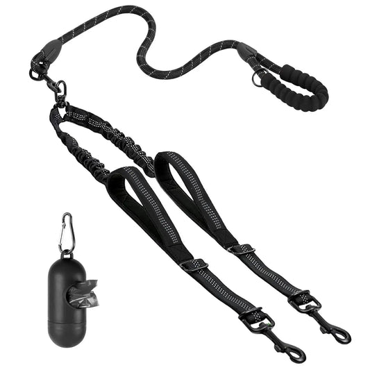 Furlyn Dual Dog Leash - 360° Swivel Tangle-Free Walking Leash with Shock Absorbing Bungee for Two Dogs (25-150 lbs) - Adjustable Safety Restraint and Car Interior Accessory