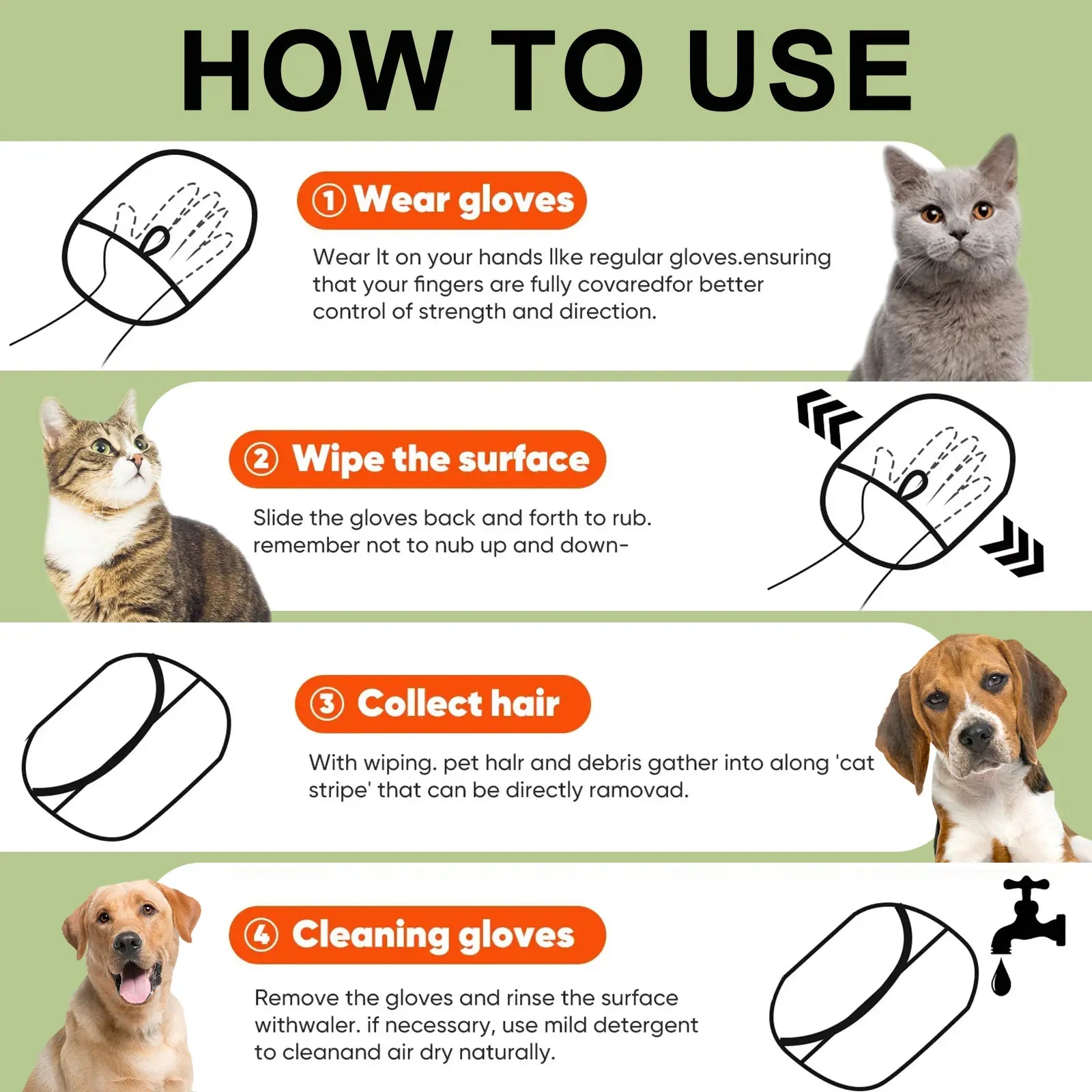Premium Electrostatic Pet Grooming Gloves - Reusable Hair Remover for Multi-Pet Households, Ideal for Furniture, Carpets, and Pet Accessories, Double-Sided Cleaning Mitt